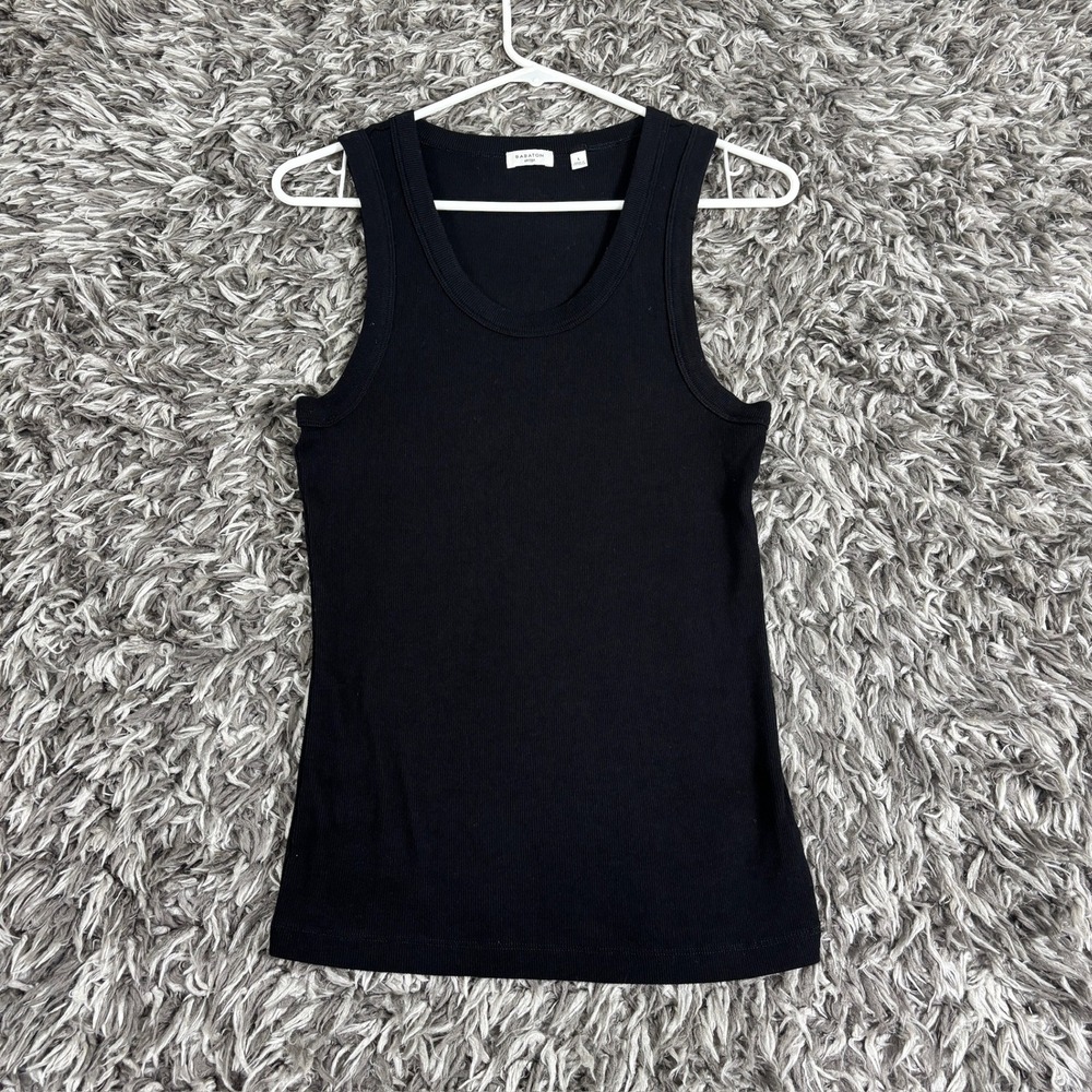 Babaton Aritzia Black Ribbed Scoop Neck Tank Top Large 121548 Slim Fit Cotton